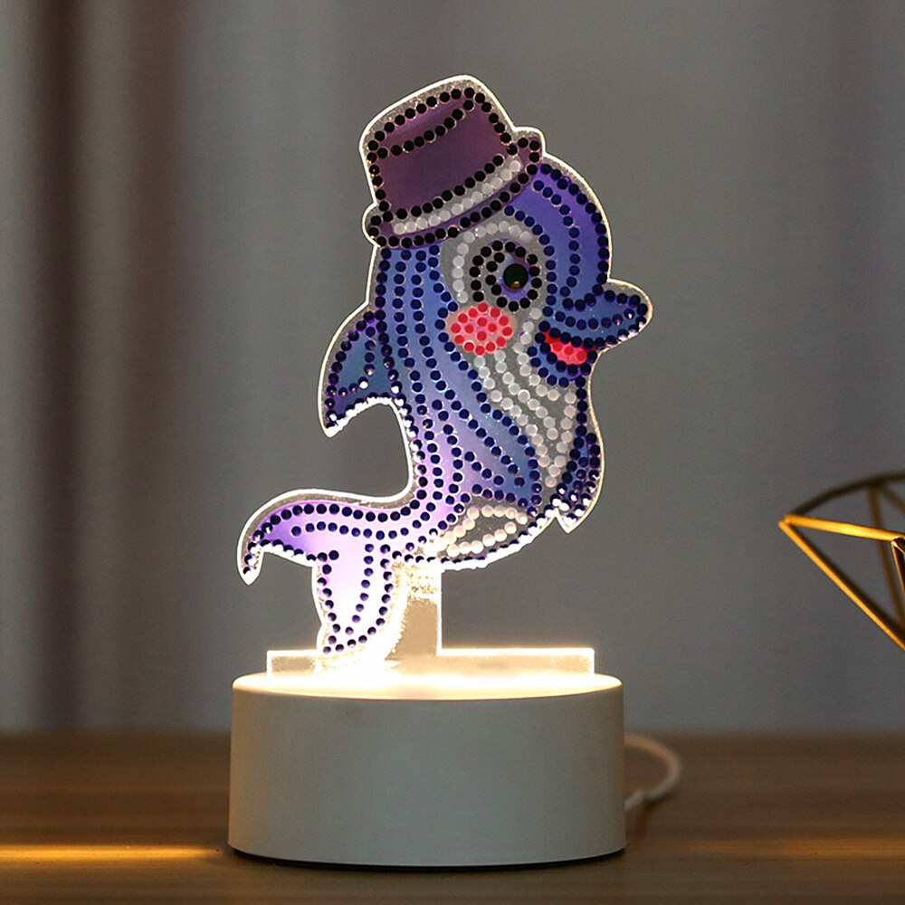5D Diamond Painting LED Night Lamp Decorate Desk Light Cartoon Animal Jellyfish Picture Rhinestones Handmade Craft: Plum