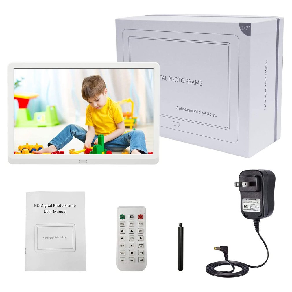 10 zoll Digitaler Bilderrahmen Bild Mult-Medien Spieler MP3 MP4 Wecker HD Foto Rahmen 16:9 IPS Anzeige unterstützung USB SD Karte: Weiß / uns-Stecker