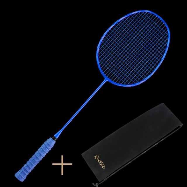 1pcs Ultralight Badminton Racket Carbon Badminton Racquet Carbon Fiber Grips Offensive Defensive Training Racket With Bag: Blue
