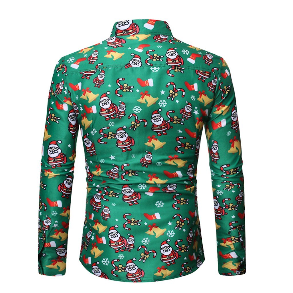 Feitong Kerstman Gedrukt Kerst Overhemd Mannen Toevallige Lange Mouwen Herfst Winter Groene Kerst Top Blouse Camisas Masculina