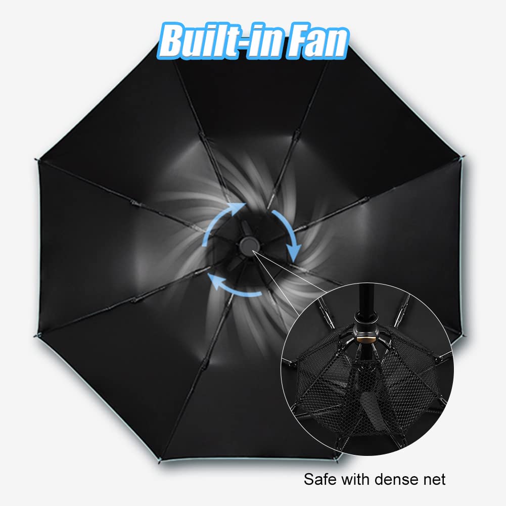 Zonneparaplu Met Ventilator Misting, Draagbare Ventilator Voor 50 + Zon, Verkoelende Paraplu, Zomerkoeler Voor Buitenstrand, Op Batterijen