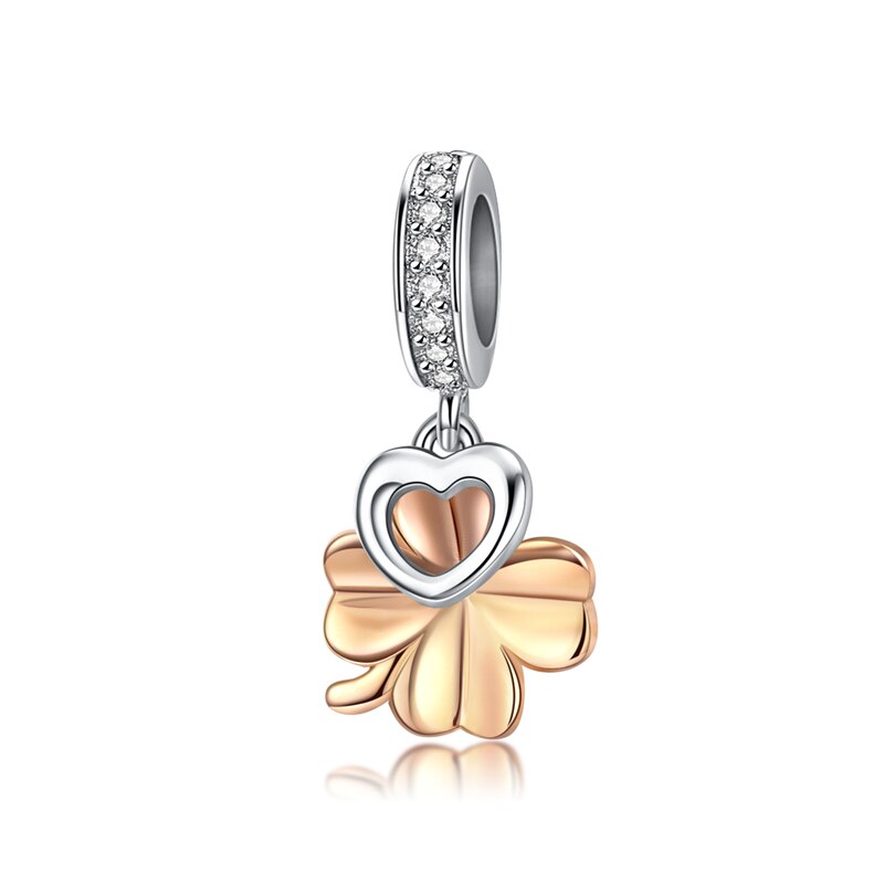 gold color charms BISAER 925 sterling silver Ladybug Infinity Rose Flower beads charms Original silver 925 jewelry: ECC1238