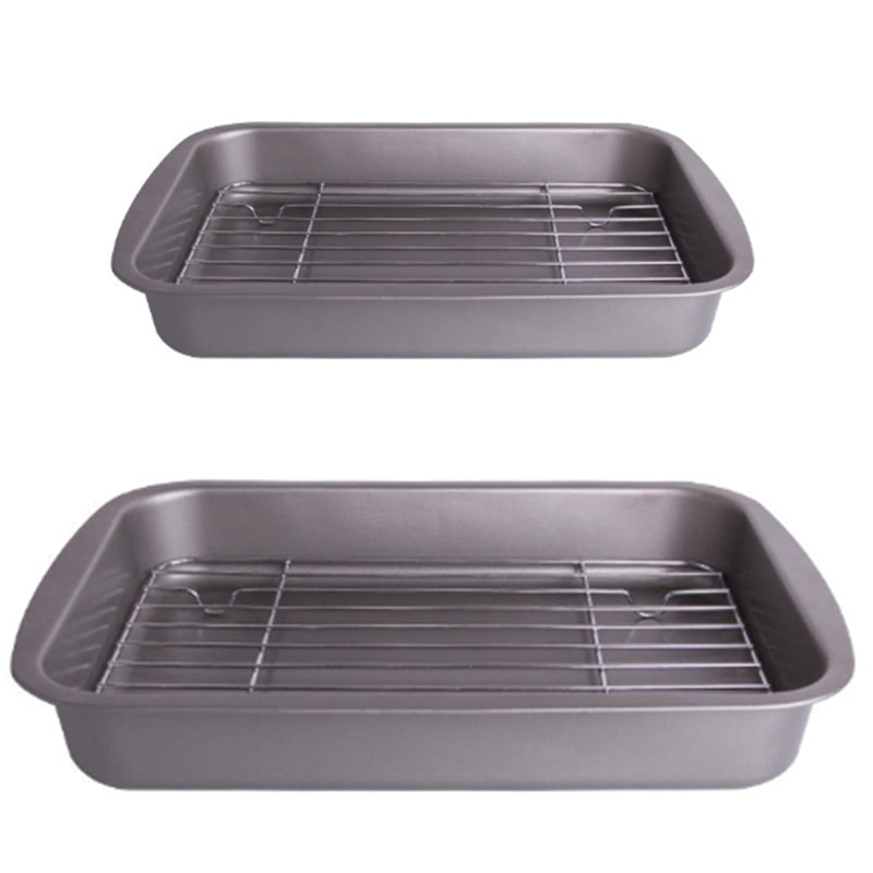 Baking Tray with Removable Cooling Rack Set Baking Pan Sheet Used for Oven Non Sticky Baking Tray Bread Barbecue Mesh Rack Oil F