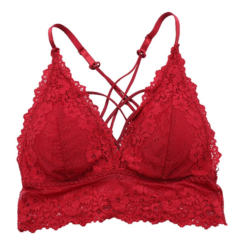 Mode Sexy Kanten Beha Schoonheid Terug Kruis Tank Tops Push Up Padded Vrouwen Beha Sexy Lingerie: Rood