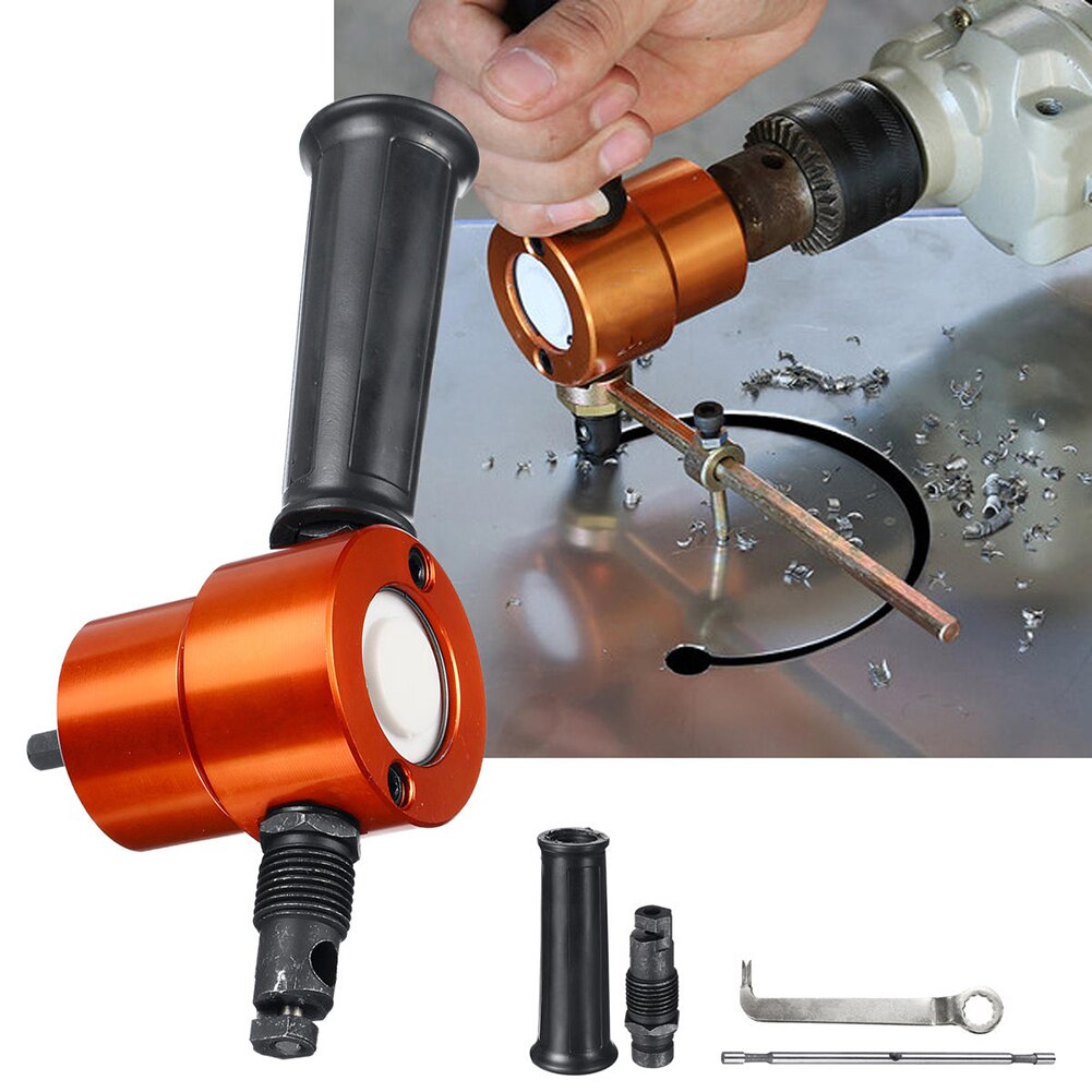 Double Head Sheet Nibble Metal Nibbler Saw Cutter 360 Degree Adjustable Drill Attachment with Extra Punch Free Cutting Tool