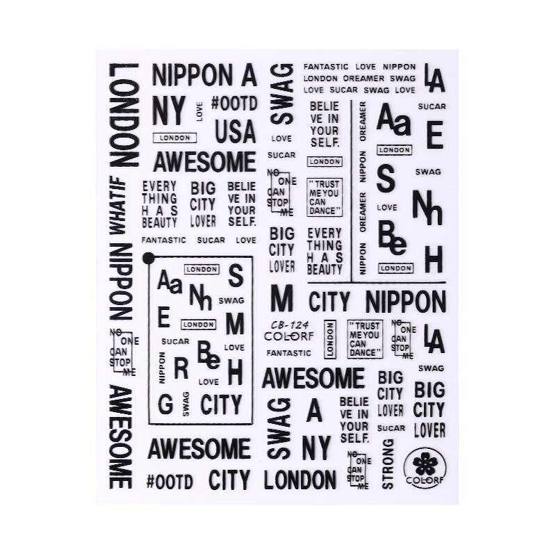 1 feuille 3D Alphabet ongle autocollant mignon Unique modèle auto-adhésif Nail Art décalcomanies transfert autocollant bricolage: 19