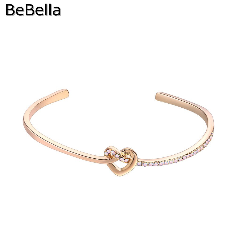 Bebella Ziel Van Liefde Kristal Stof Manchet Armband Met Tsjechische Kristallen Voor Vrouwen Mode Bruid Bruiloft Sieraden: Gold Crystal AB