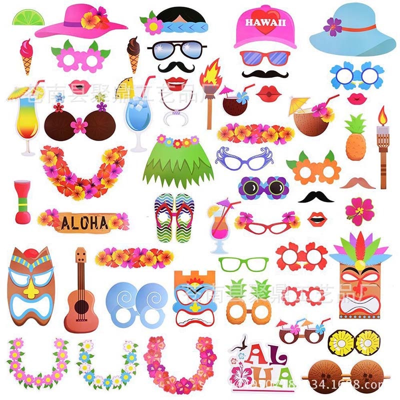 32 stks/partij Luau Photo Booth Props Hawaii Papier Seaside Hoed Hula rok Photobooth Props Zomer Strand Zwembad Luau Party Decor DIY Kit