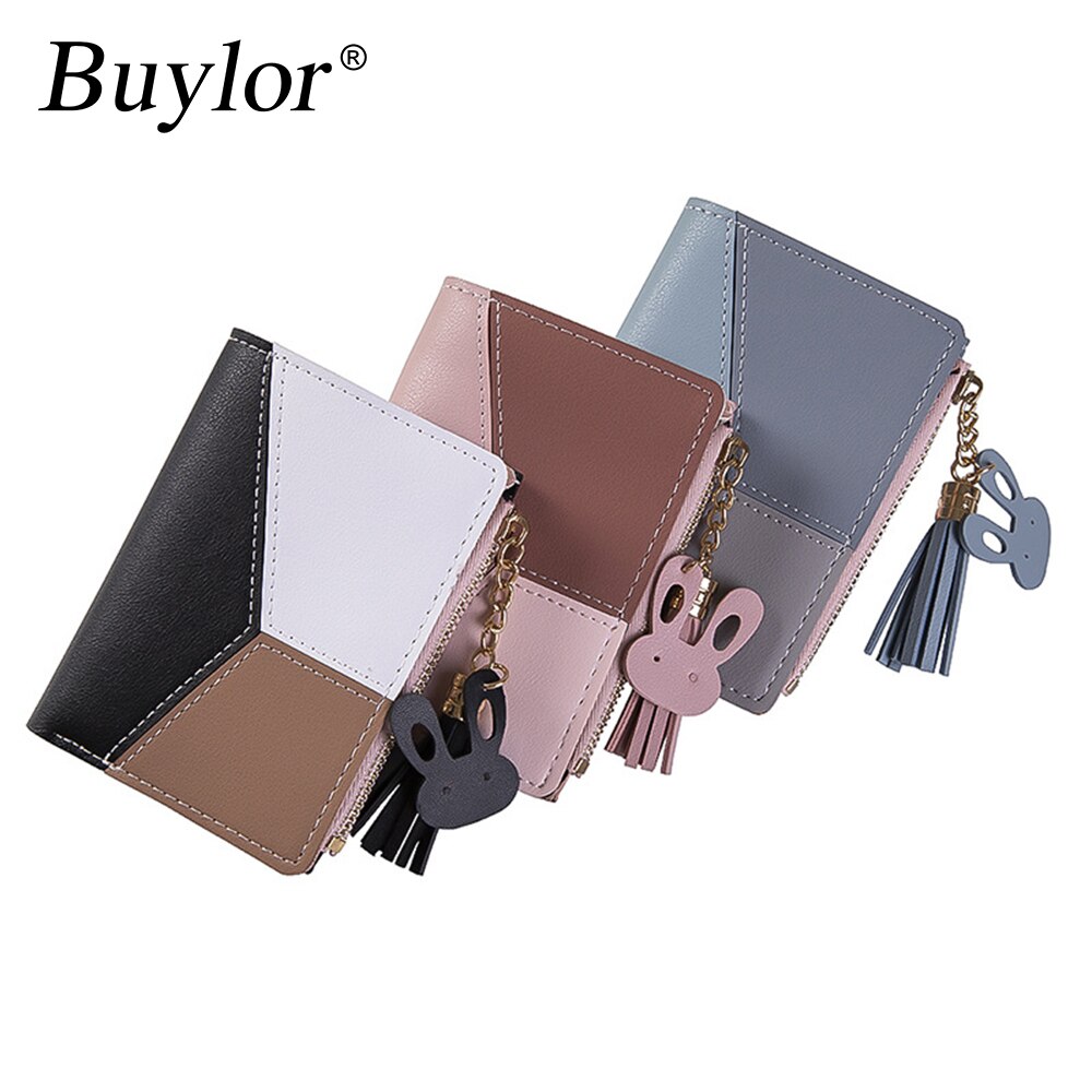 Buylor nappa portafoglio donna piccolo carino piccolo portafoglio Patchwork porta carte di credito e porta carte di credito portafogli con cerniera portamonete femminile