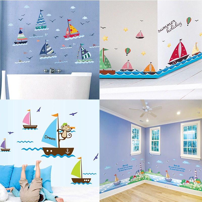 Zs Sticker boat Wall Stickers Children Room Home Decor boat Vinyl Kids Room Decal Baby Room Nursery Decor