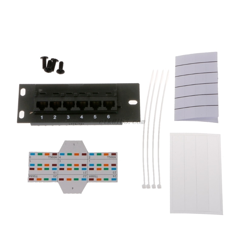 Suporte de montagem de 6 portas rj45, painel de remendo cat5, cat5e, montagem na parede