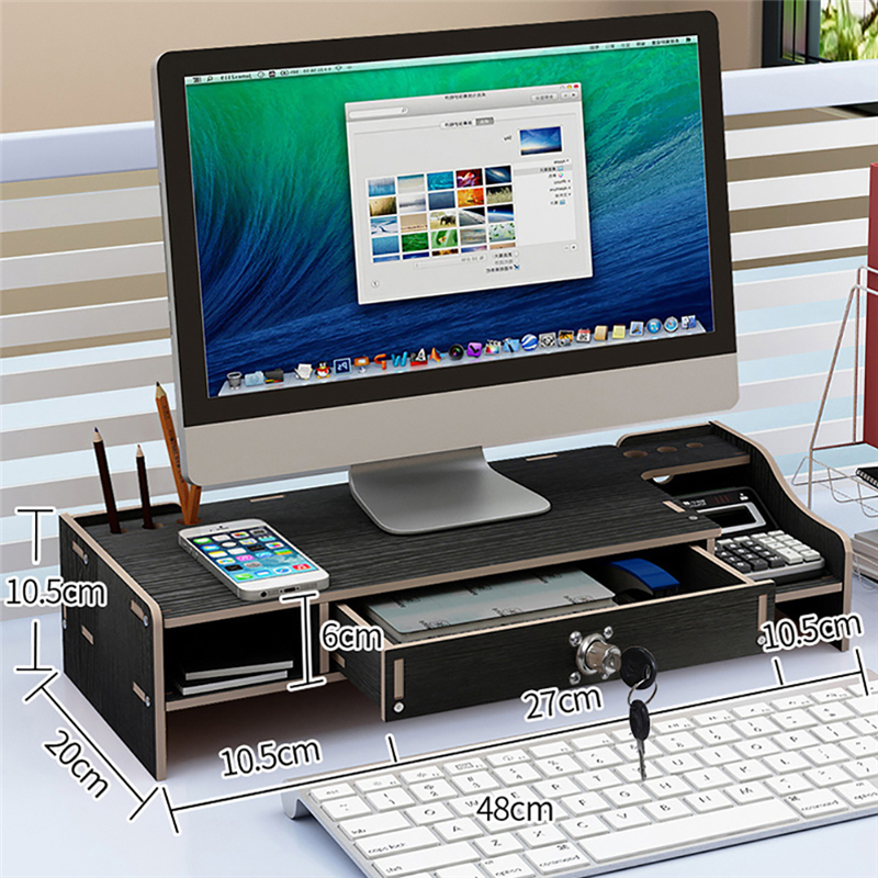 Desk-Holder Shelf Wooden Desktop Holder Computer Monitor Stand Multi-function Laptop Desk Holder With Cabinet Computer Riser
