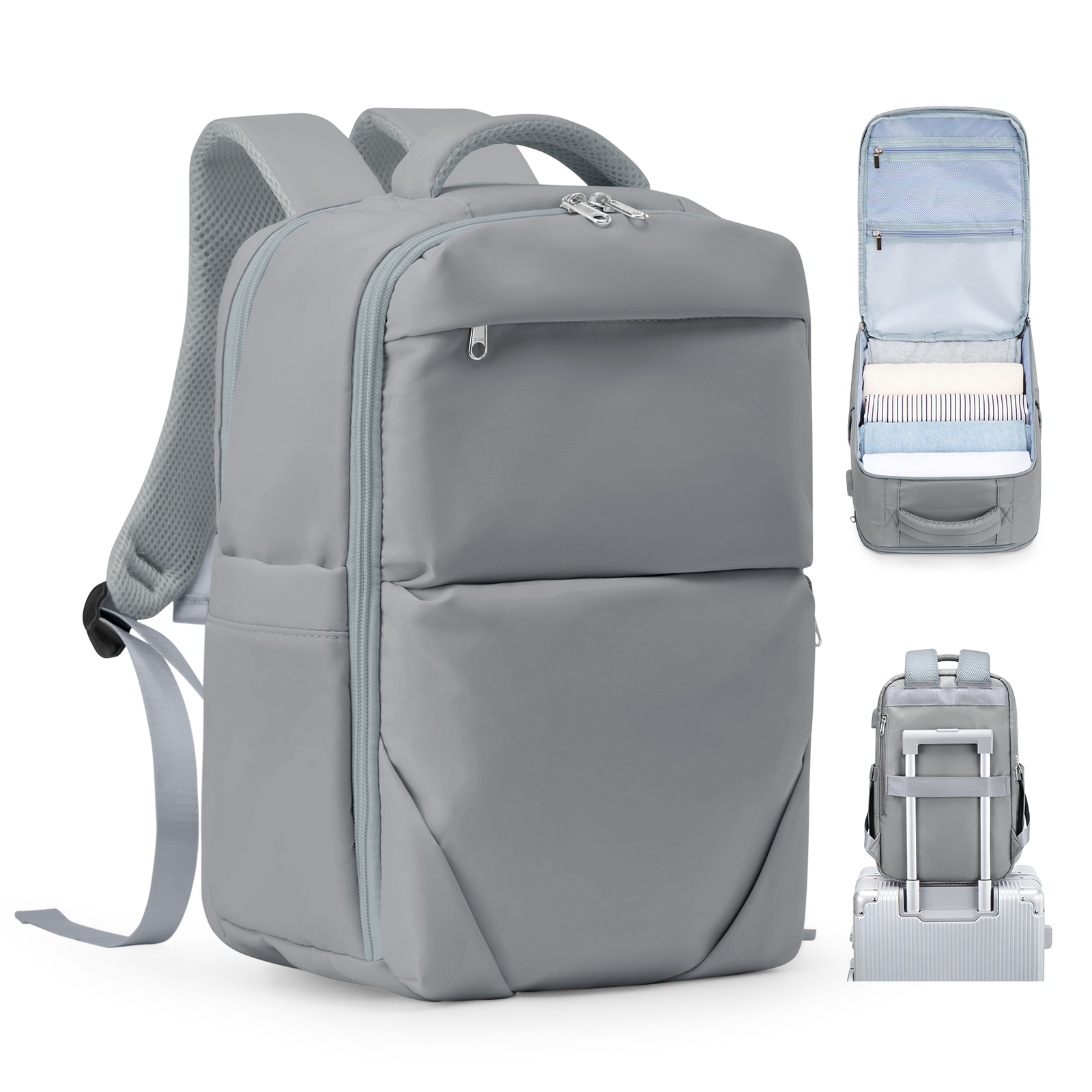 Bakcpack-maleta de viaje para mujer, bolsa de cabina de vuelo 40x20x25, mochila impermeable reforzada para viaje, de 14 pulgadas mochila para portátil, equipaje: Gris