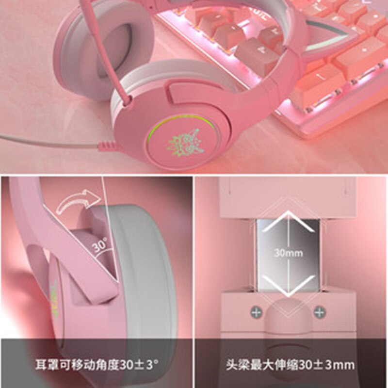 Neue K9 Rosa Verdrahtete Spiel Katze Ohr Headset mit Mikrofon HiFi 7,1 Kanal Spielen Musik Headset für Computer Notizbuch