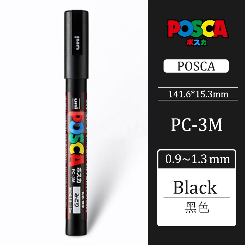Uni Posca PC-3M 0,9-1,3mm Farbe Marker Stift Graffiti Wasser-basierend Farbige Marker Stifte dauerhaft Farbe Marker büro Schreibwaren: Schwarz PC-3M