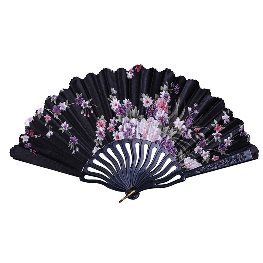 Chinese Stijl Bruiloft Decor Vouwen Fan 1Pc Chinese Stijl Dance Wedding Party Lace Silk Folding Hand Bloem fan 0318 #30: BK