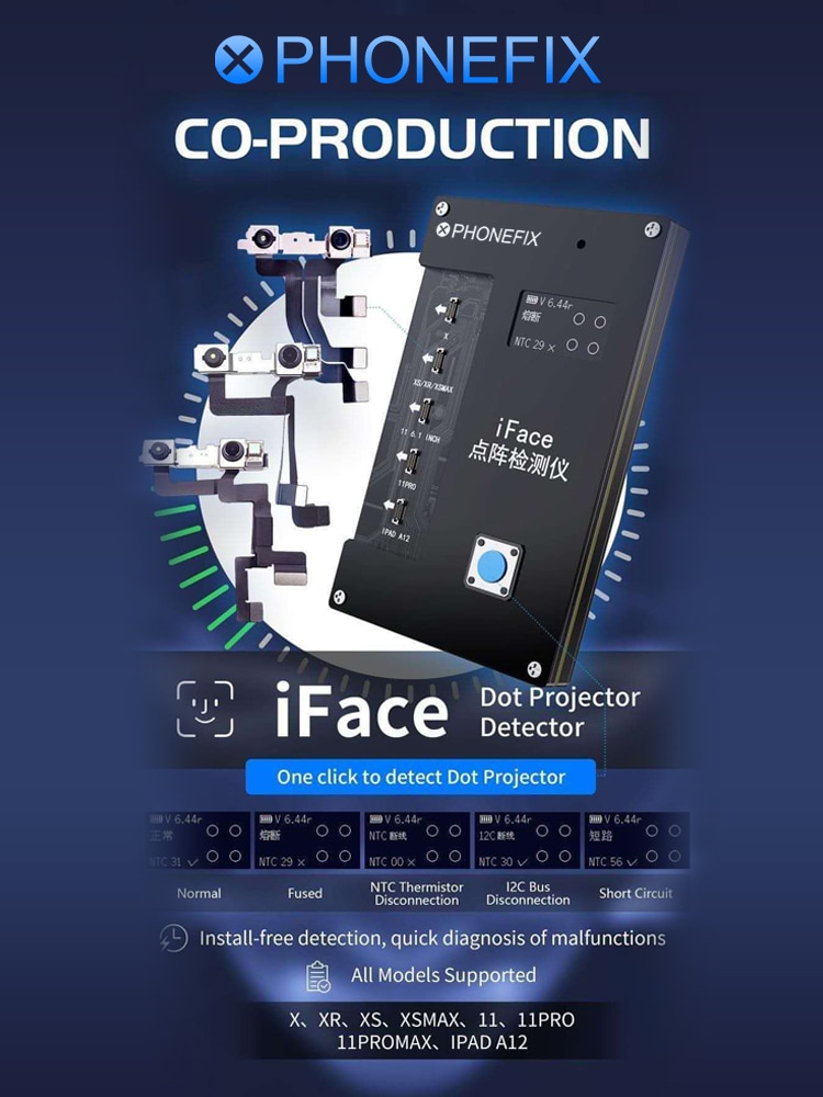 Qianli iface matrix tester iface dot projektor til iphone x -11 pro ipad  a12 ansigt id test reparation hurtig diagnose fejl