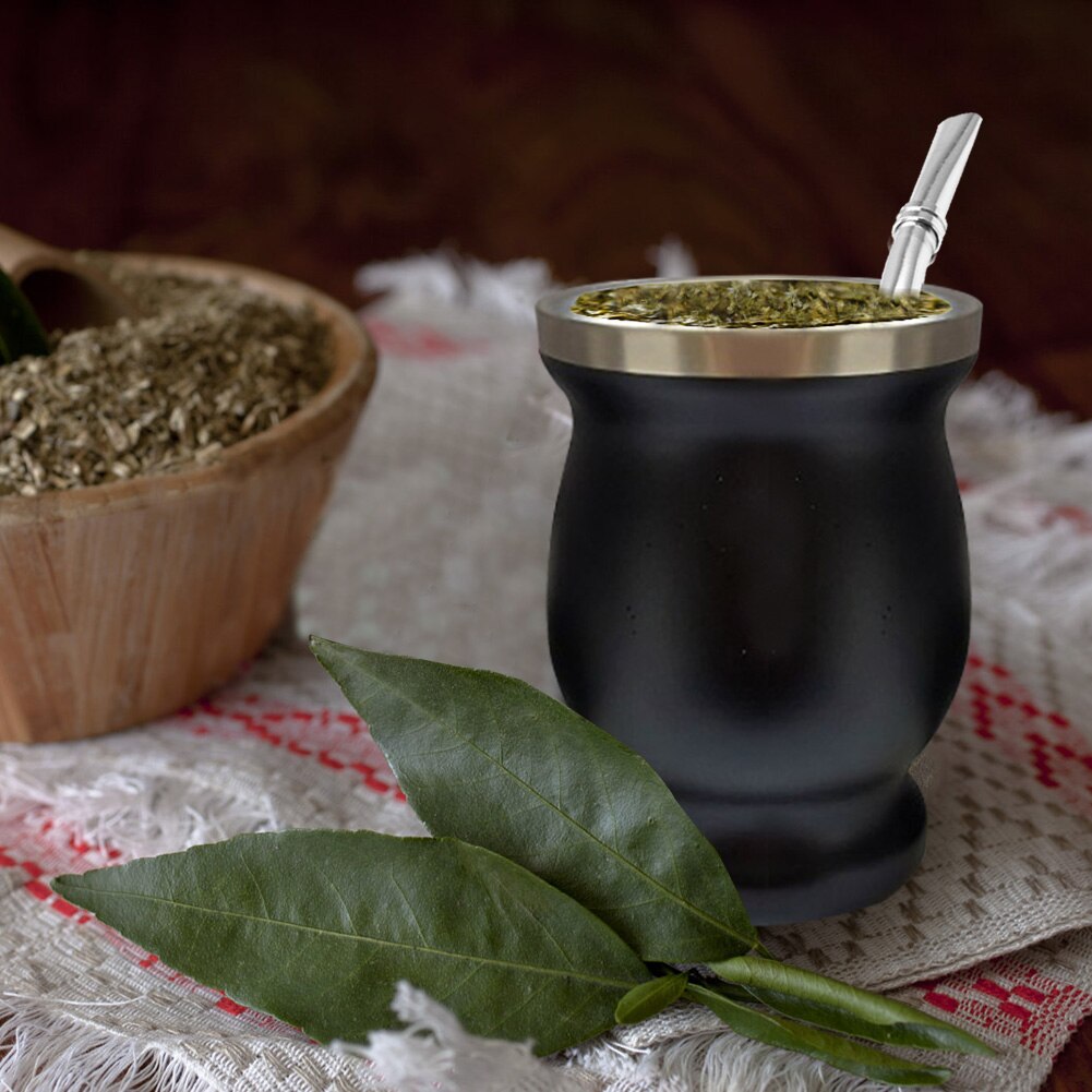 Yerba Mate Cup 304 Stainless Steel Double Wall Gourd Tea Cup 8oz Argentine Yerba Mate Gourd With Bombillas And Cleaning Brush