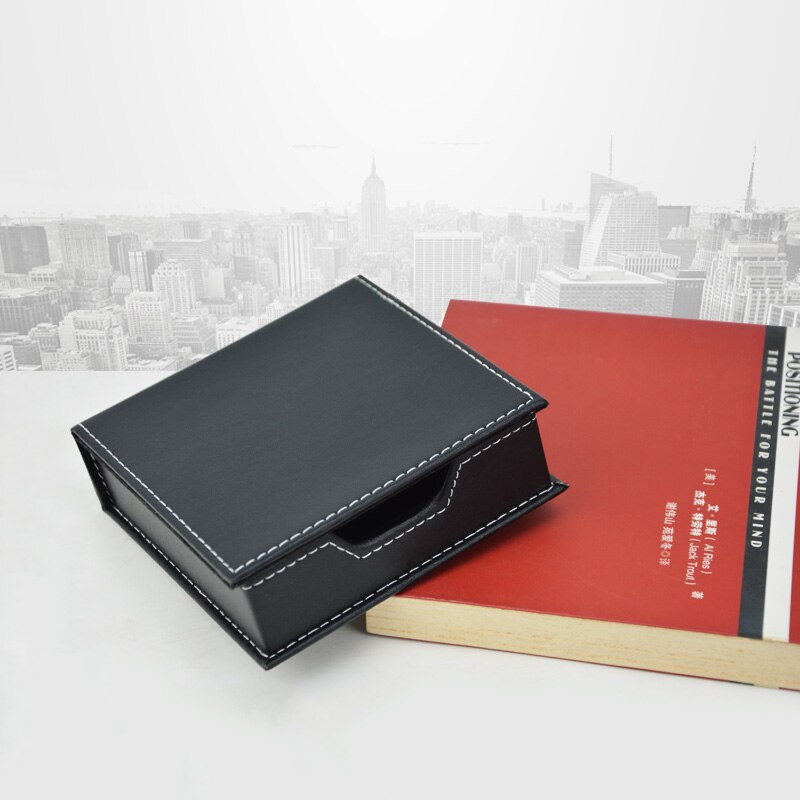 PITEBO black brown leather note business card stationery holder storage box case with a lid desk organizer