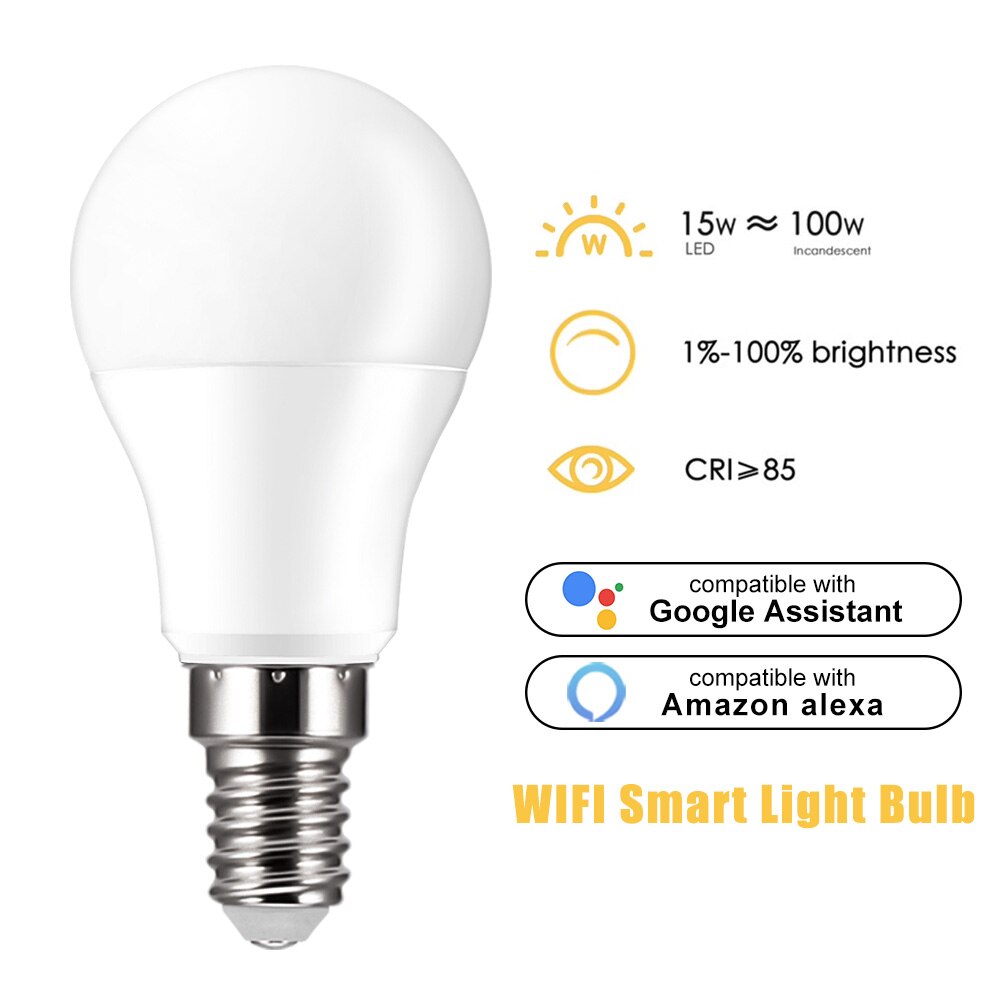1 Smart WiFi Gloeilamp Led Lamp 15W RGB RGBW E14/B22/E27 Wake-Up Warm lichten Werken met Alexa Google Home Chrismas Lichten