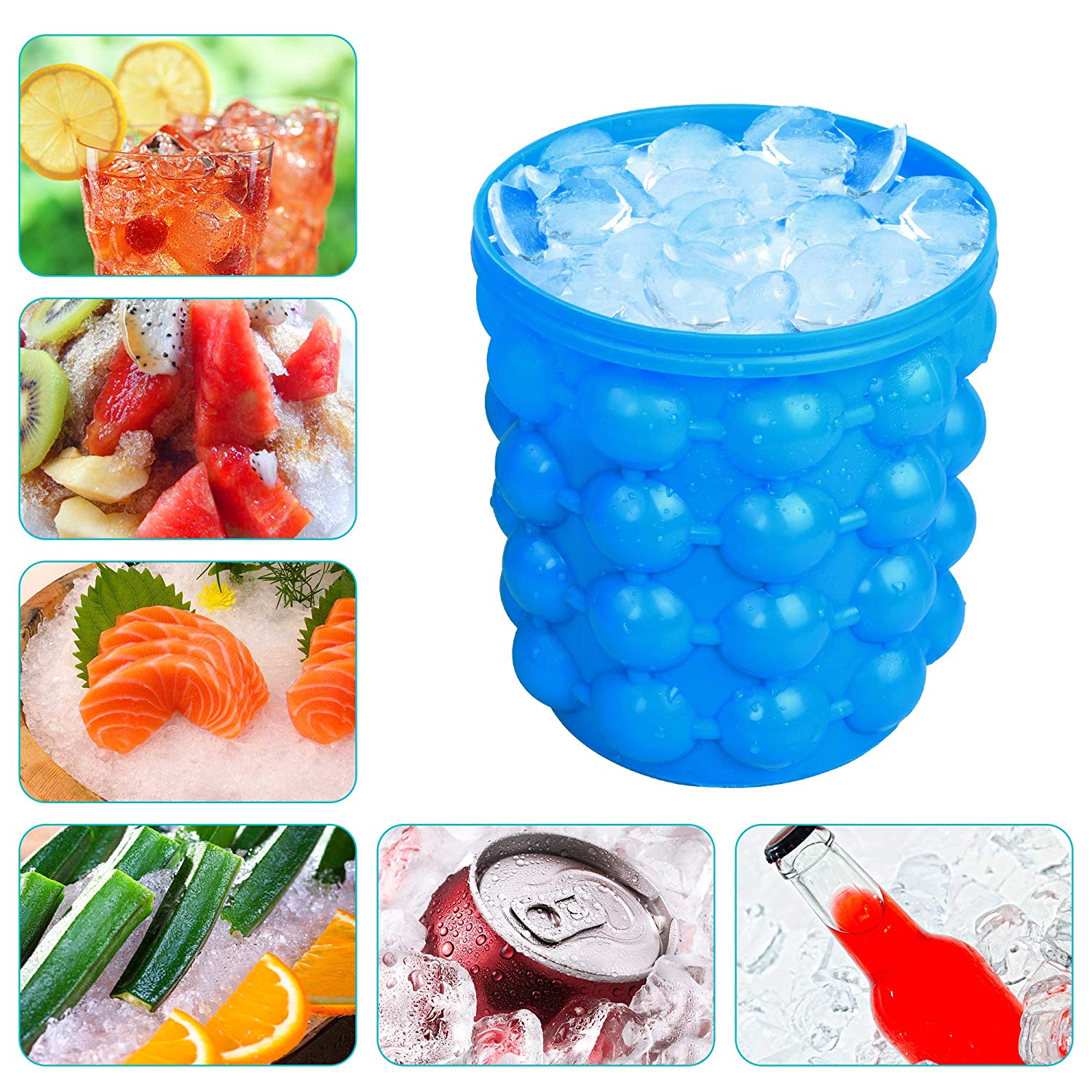Cubeta de hielo de silicona, molde para hacer cubitos de hielo de alimentaria, cubitos de hielo de silicona, cubeta de hielo ahorradora de espacio, bandeja de hielo, herramienta