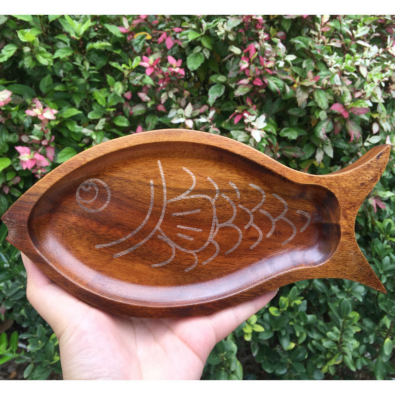Acacia wood fish-shaped wooden plate solid wood dim sum dry fruit plate Japan/south Korea fish plate restaurant hotel supplies
