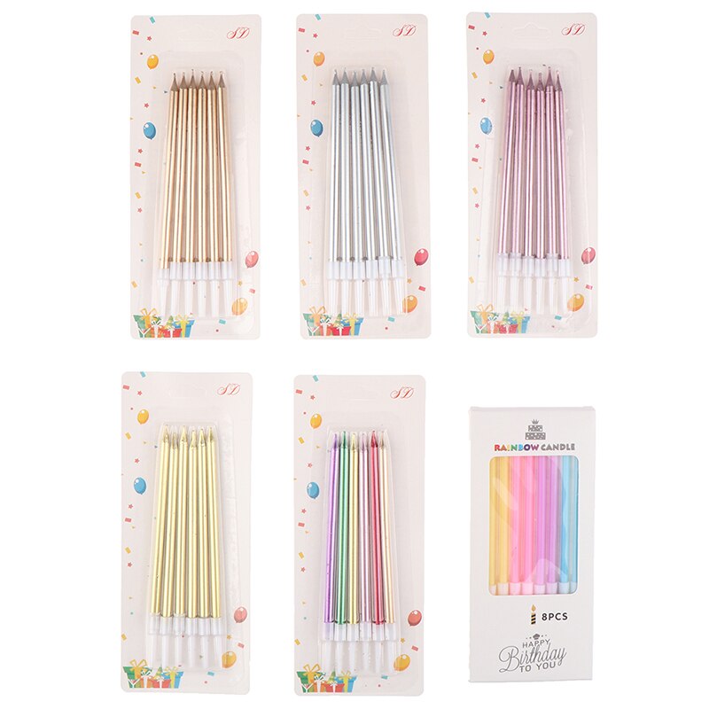 6Pcs/lot Long Pencil Cake Candle Safe Flames Kids Birthday Party Wedding Cake Candle Favor Supplies Cake Romantic Decorations