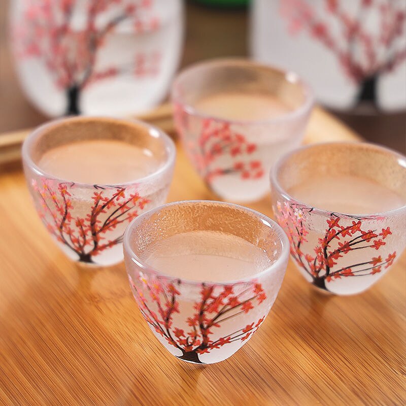 Japanese Sakura Sake Bottle Small Wine Glass Liquor Glass Wine Set Shochu Wine Cup Household Sake Warm Sake Bottle