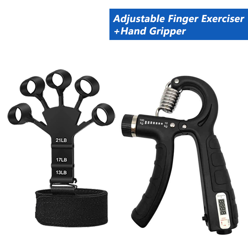 5-60Kg verstelbare gripsterktetrainer met vingertrainer Handgreepversterker voor spieropbouw en herstel van blessures: Black