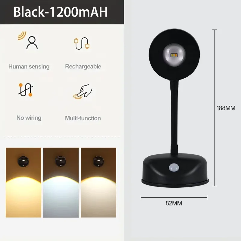 Holofotes usb recarregável inteligente sensor humano sem fio luz de parede regulável led holofote para iluminar pinturas fotos