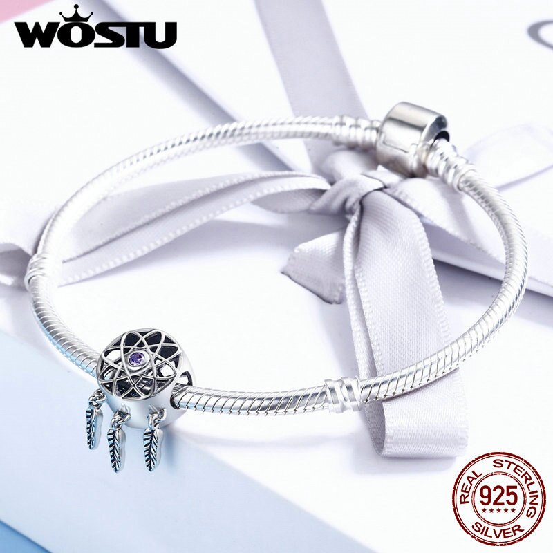 WOSTU 925 Sterling Silber Traum Fänger Charme CZ Korn passen Original Armbinde Armreif Anhänger Zubehör Schmuck, Der FIC1128