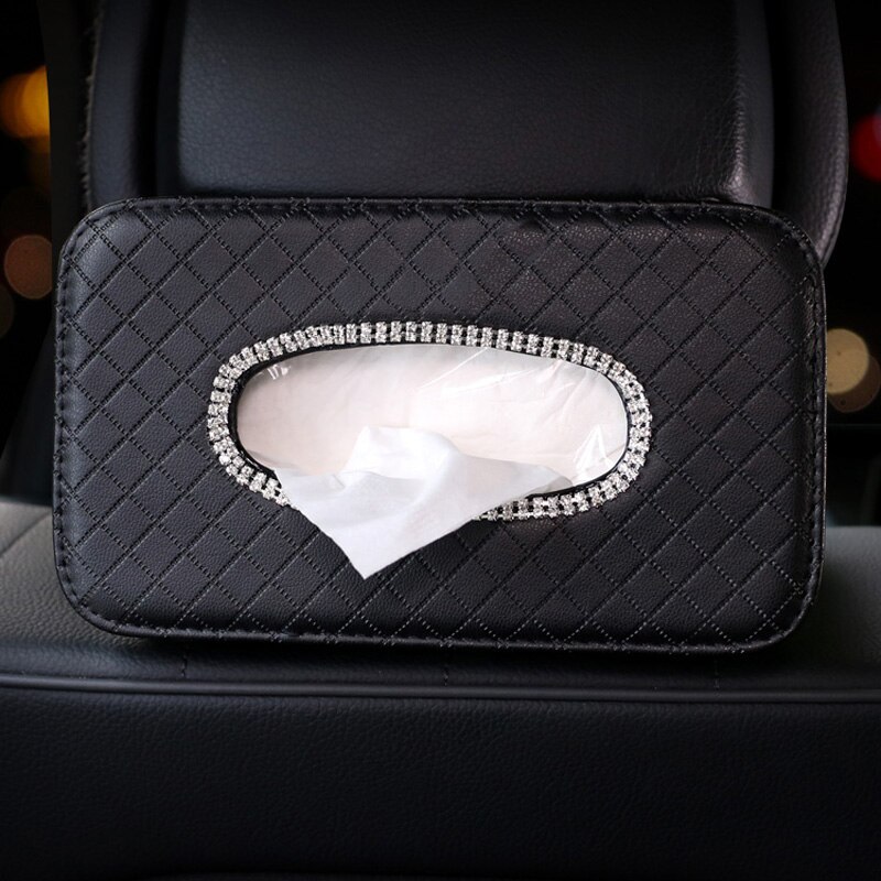 rhinestone bowknot bil vev eske holder auto sete tilbake nakkestøtte henger vev sak organizer krystall bil styling tilbehør: Svart