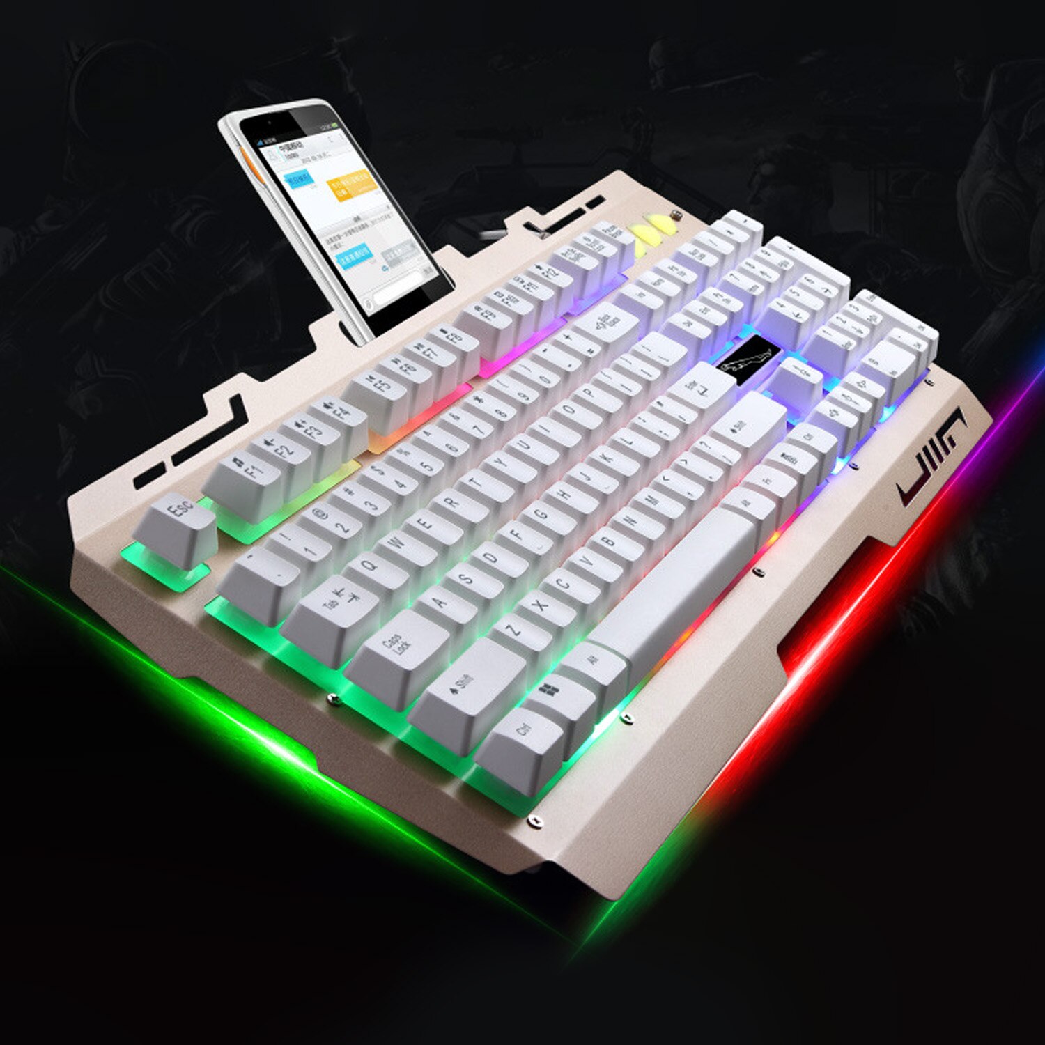 Elisona USB Wired Gaming Keyboard Mouse Kit All-Metal Panel LED Backlit Keyboard with 2400DPI Adjustable 6 Buttons Mouse for PC