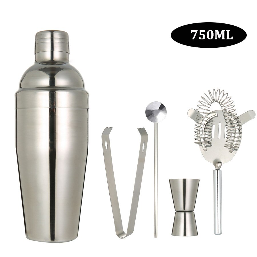 BIUBIUTUA Stainless Steel Cocktail Shaker Mixer Wine Martini Boston Shaker For Bartender Drink Bar Tools 550ML/750ML: 750ml 5pcs