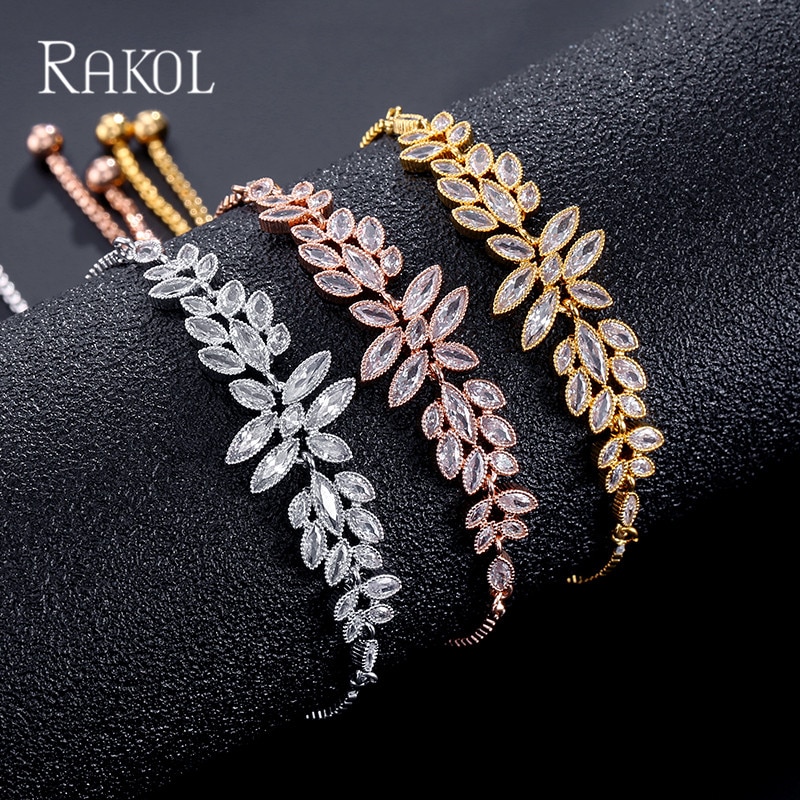 RAKOL di Stile dell'annata di Figura Del Fiore di Cerimonia Nuziale Nuziale Del Braccialetto di Fascino per Le Donne in Oro Rosa/Oro Bianco di colore Bracciali e Braccialetti gioielli
