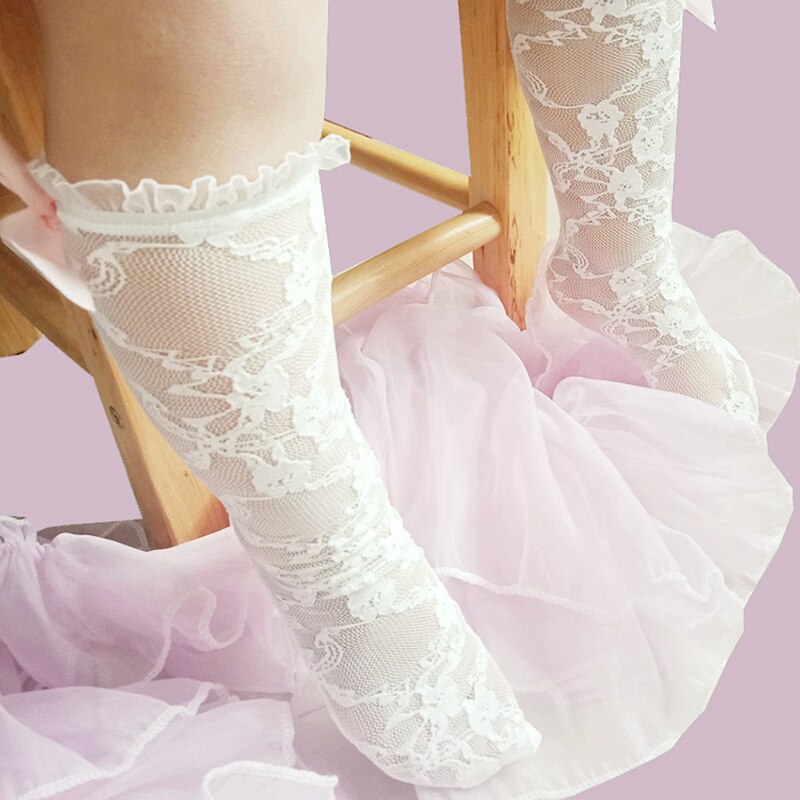White Lace Baby Knee High Socks Summer Breathable Mesh Socks Solid Color Kids Girls Long Socks: Default Title