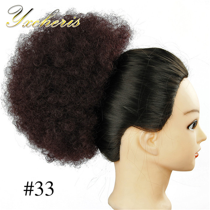 YXCHERISHAIR-moño de pelo sintético Afro rizado degradado, pieza de fibra de alta temperatura, con cordón, extensiones de coleta: #33