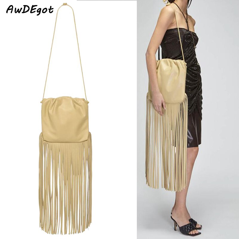 trend lang kvast kvinner pu veske veske crossbody veske kvinnelig frynset veske dame veske