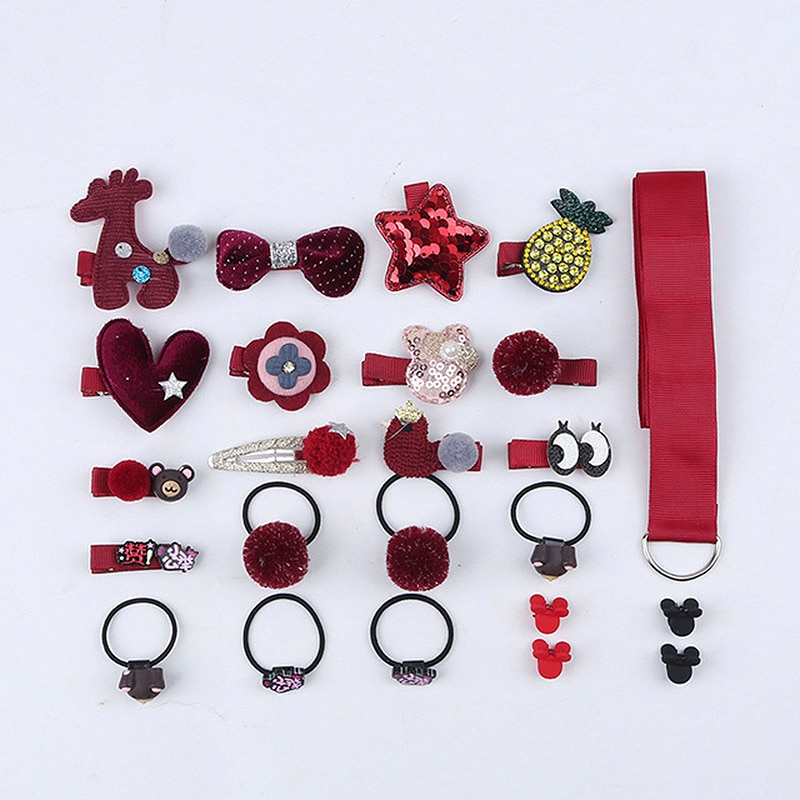 24 Pcs/Set Children Hair Clip Set Baby Head flower Fabric Bow Barrettes Hair clips Girl Elastic hair Headband Headdress