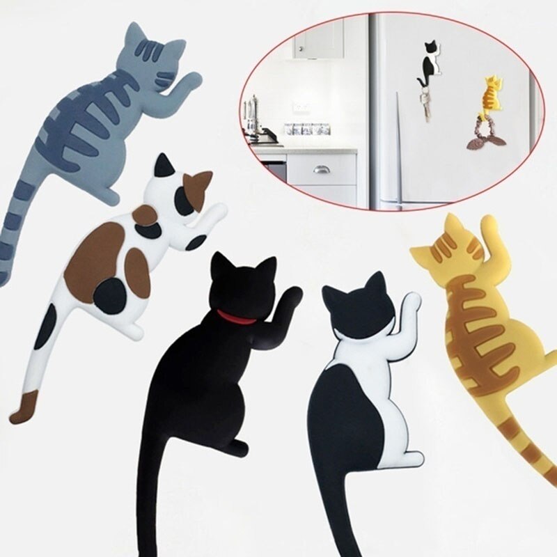 Cute Cat Magnetic Wall Mount Keys Hook Multifunction Refrigerator Sticker Fridge Magnet Decor Hanging Hook