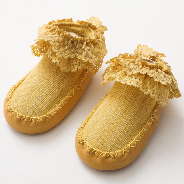 Lente Zomer Baby Schoenen Schattige Mode Baby Peuter Meisje Sokken Antislip Kinderen Kids Floor Sokken Kant Meisjes Sokken: Oranje / 6-12 months