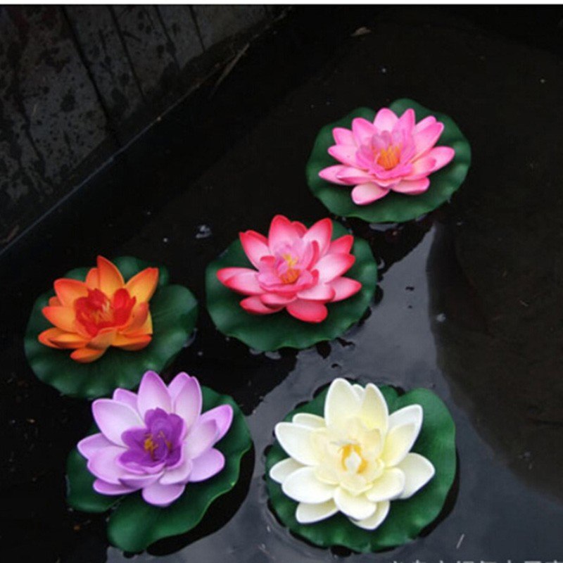 Simulación de loto de 10 Cm, decoración de paisaje acuático, lirio de agua, decoración de Acuario, flores de loto artificiales pequeñas