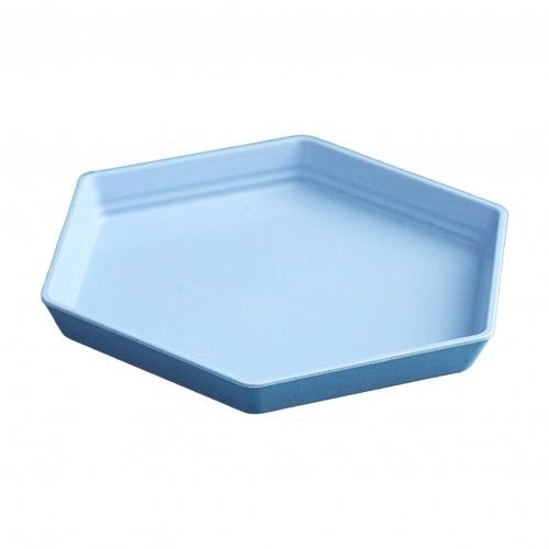 Hexagon Party Pure Natural Wheat Straw Dessert Plate Dish Multi-function Plastic Foods Dish Dessert Kitchen Plate Tray: Blue