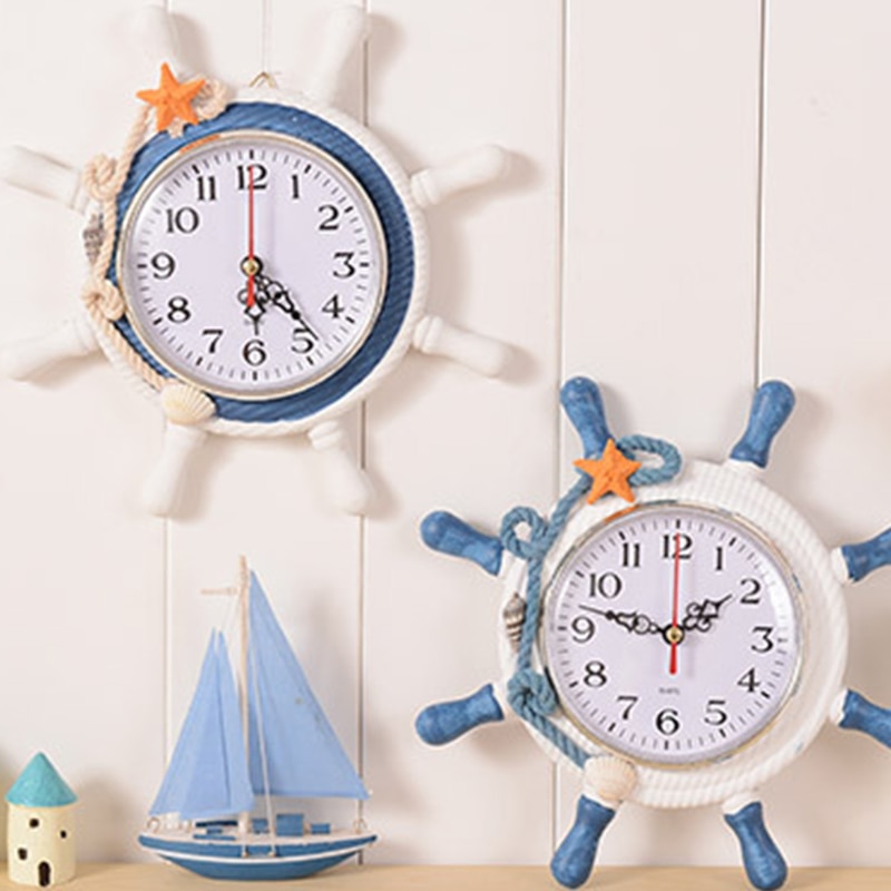Wall Clock Casual Home decoration Mediterranean Sea Sailing Clock Needle Single Face Ship's Anchor Helmsman Household Supplies