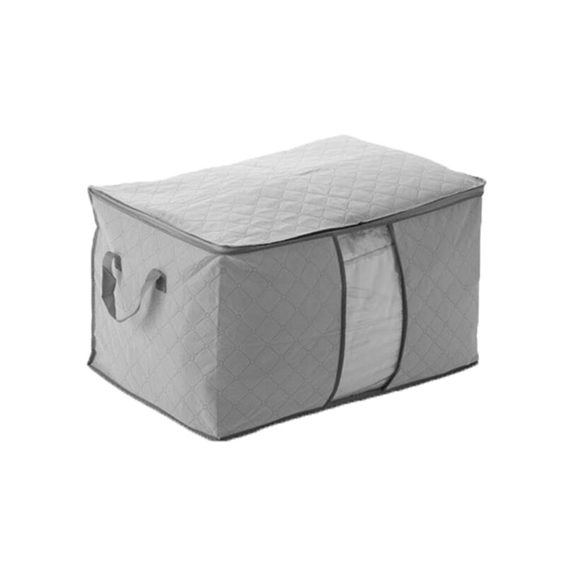 Quilt tæppe holder støvtæt lynlås taske garderobe spar plads organizer non-woven opbevaring stof boks stor kapacitet tøj kuffert: Grå