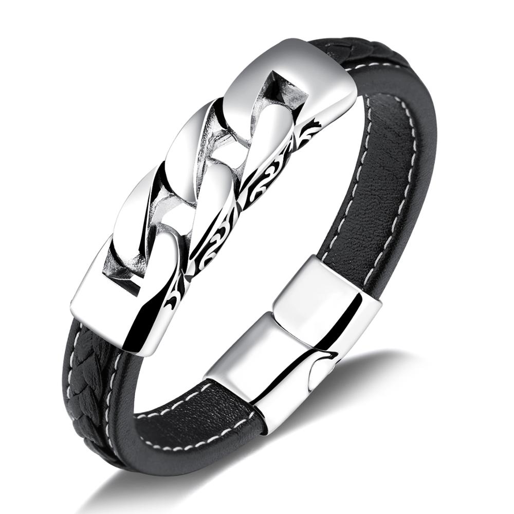 EyeYoYo 200mm titane acier Bracelet en cuir pour hommes pPunk vent Bracelet: Default Title