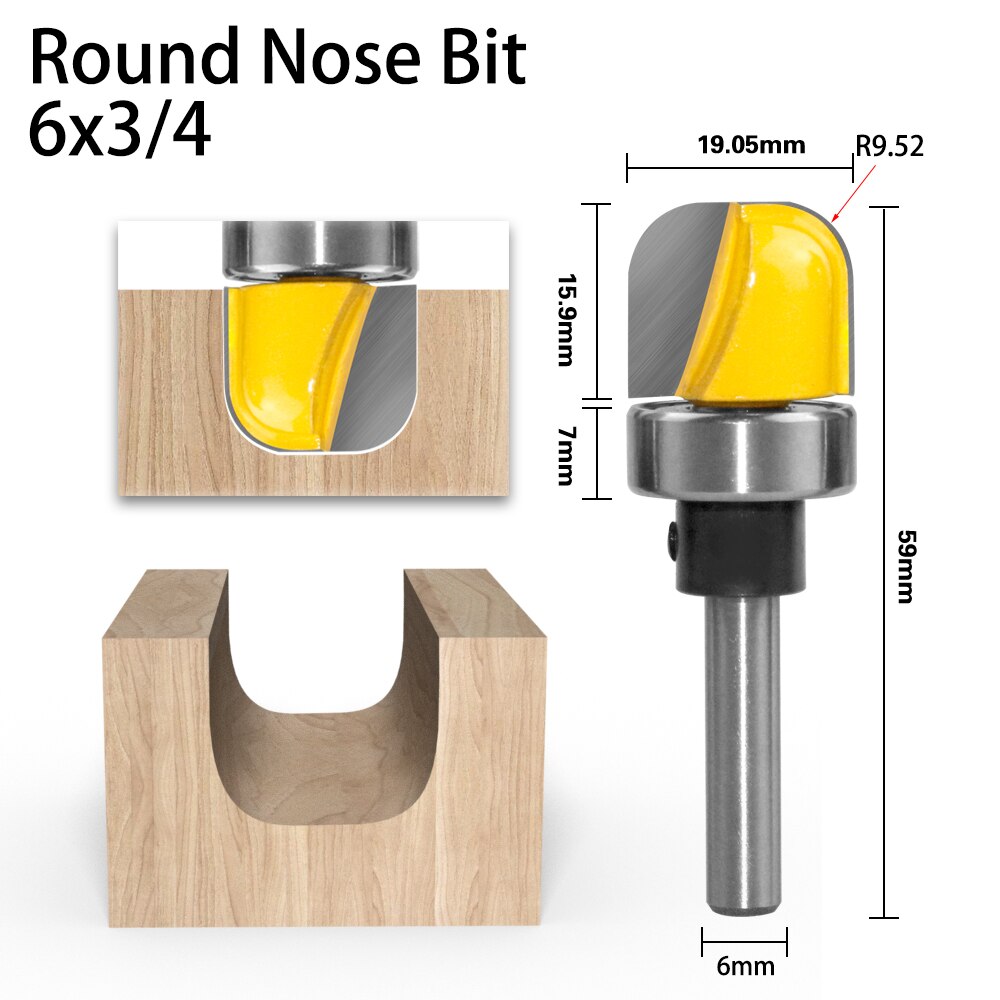 Milling Cutter Pattern Bit Flush Trim Bit Straight Bit with Bearing Hinge Mortising Router Bit Wood Trimmer Cutter LT097: 6.mmX19.05-06