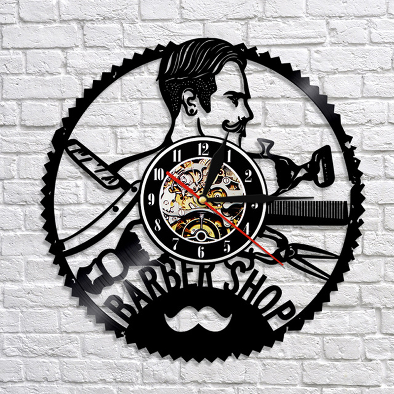 Barbershop Vinyl Record Wandklok Modern Kapper Kapper Klokken Opknoping Muur Horloge voor Kapper Kapsalon: 18