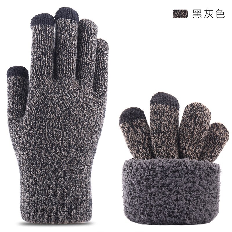 knitted warm touch screen gloves for men's autumn and winter thickened woolen gloves