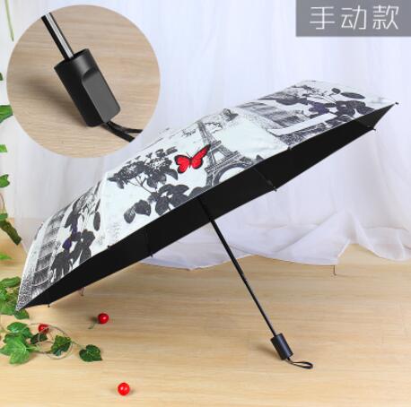 Jiangpanyue paris rose sommerfugl parasol sort belægning uv parasol paraply regn kvinder beskeden jomfru parapluieparaguas: Ingen automatik